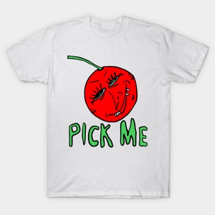 “Pick Me” Cartoon Anthropomorphic Cherry by Kenneth Joyner T-Shirt